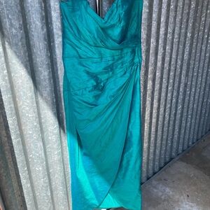 Vintage Victor Costa for Saks 100% Silk Persian Green Strapless Dress Size 6